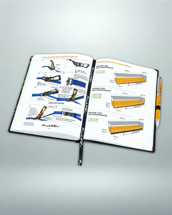 lkw-fahrer-kalender-2027-infoseiten-blaue-grafiken-orange-felder