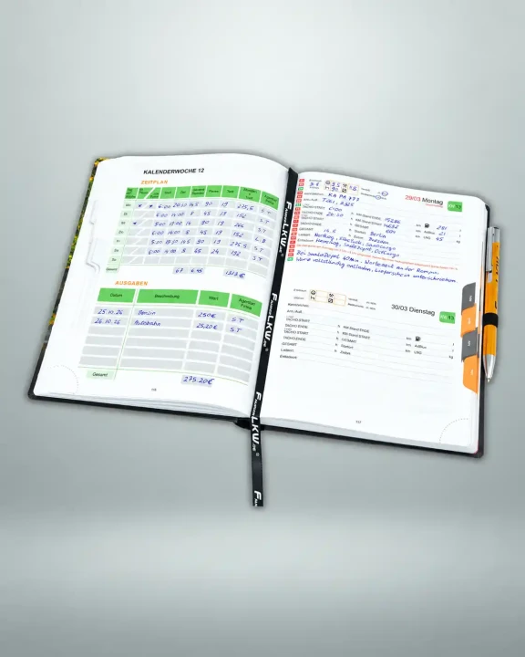 lkw-fahrer-kalender-2027-doppelseite-gruene-orange-bereiche
