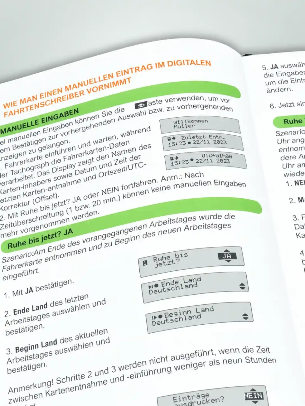 Erklärung der Anzeigen und Informationen des digitalen Tachographen im LKW-Fahrer-Kalender 2027