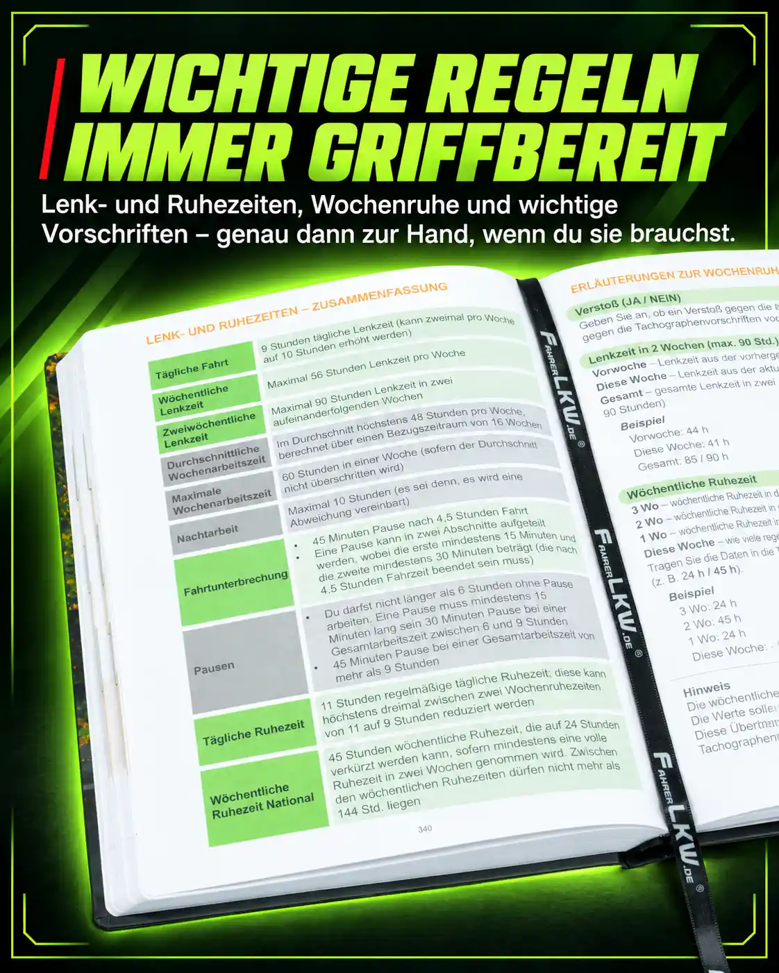 LKW-Fahrer-Kalender 2027 mit Übersicht zu Lenkzeiten, Ruhezeiten und wichtigen Vorschriften für Berufskraftfahrer
